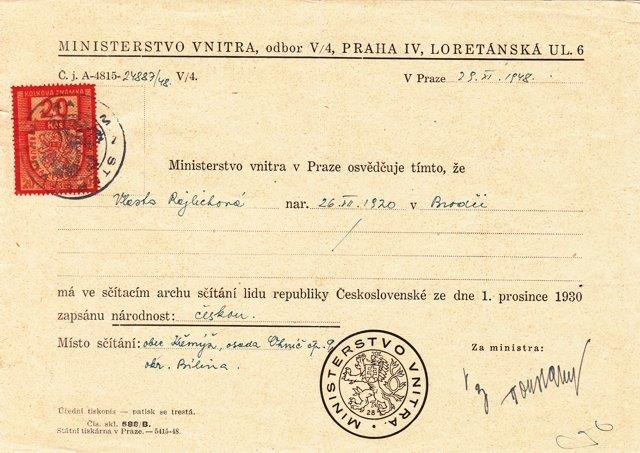 Vlasta Rajlichová - sčítání lidu, 1930/1948