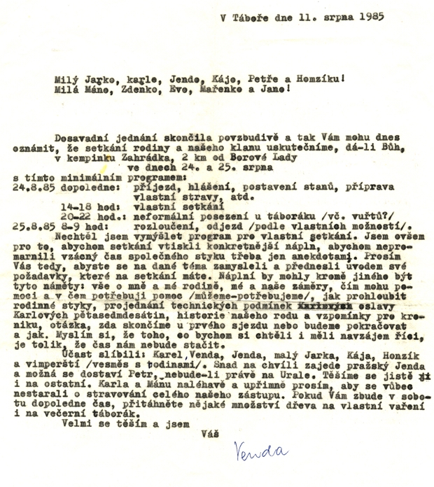 1. sjezd Rajlichů - Zahrádky 1985 - pozvánka